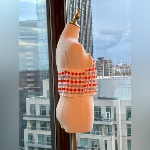 🆕 FARM Rio 🧿 NWOT Patchwork Checkerboard Crochet Crop Top - Sz M - Picture 8 of 13